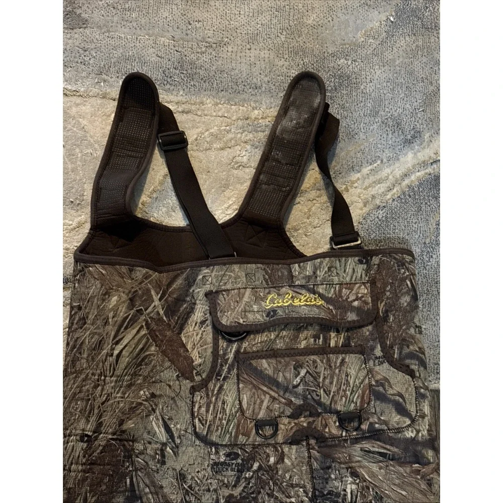 Cabela's Dry Plus Camo Shadowgrass Overalls Waders Size 10R Boots READ